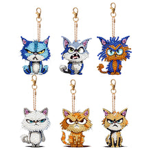 Load image into Gallery viewer, 6 PCS Double Sided Special Shape Diamond Painting Keychain (Fierce Cute Cat)