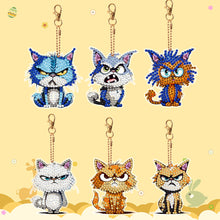 Load image into Gallery viewer, 6 PCS Double Sided Special Shape Diamond Painting Keychain (Fierce Cute Cat)
