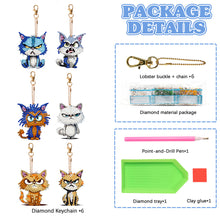 Load image into Gallery viewer, 6 PCS Double Sided Special Shape Diamond Painting Keychain (Fierce Cute Cat)