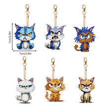 Load image into Gallery viewer, 6 PCS Double Sided Special Shape Diamond Painting Keychain (Fierce Cute Cat)