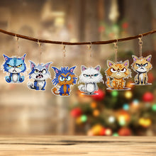 Load image into Gallery viewer, 6 PCS Double Sided Special Shape Diamond Painting Keychain (Fierce Cute Cat)