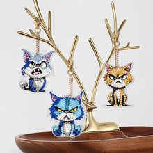 Load image into Gallery viewer, 6 PCS Double Sided Special Shape Diamond Painting Keychain (Fierce Cute Cat)