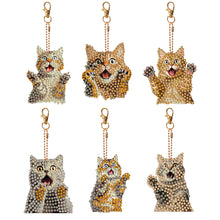 Load image into Gallery viewer, 6 PCS Double Sided Special Shape Diamond Painting Keychain (Panicked Cat)