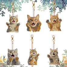 Load image into Gallery viewer, 6 PCS Double Sided Special Shape Diamond Painting Keychain (Panicked Cat)