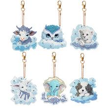 Load image into Gallery viewer, 6 PCS Double Sided Special Shape Diamond Painting Keychain (Cloud Animals)