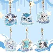 Load image into Gallery viewer, 6 PCS Double Sided Special Shape Diamond Painting Keychain (Cloud Animals)