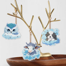 Load image into Gallery viewer, 6 PCS Double Sided Special Shape Diamond Painting Keychain (Cloud Animals)