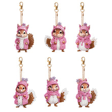Load image into Gallery viewer, 6 PCS Double Sided Special Shape Diamond Painting Keychain (Pink Squirrel)