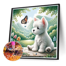 Load image into Gallery viewer, Diamond Painting - Full Round - Puppy playing with butterfly (40*40CM)