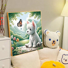 Load image into Gallery viewer, Diamond Painting - Full Round - Puppy playing with butterfly (40*40CM)