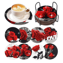 Load image into Gallery viewer, 8 Pcs Acrylic Red Rose Diamond Painting Crafts Coaster with Holder for Beginners