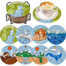 Load image into Gallery viewer, 8 Pcs Animal Texture Wooden Biscuit Diamond Painting Art Coaster Kit with Holder