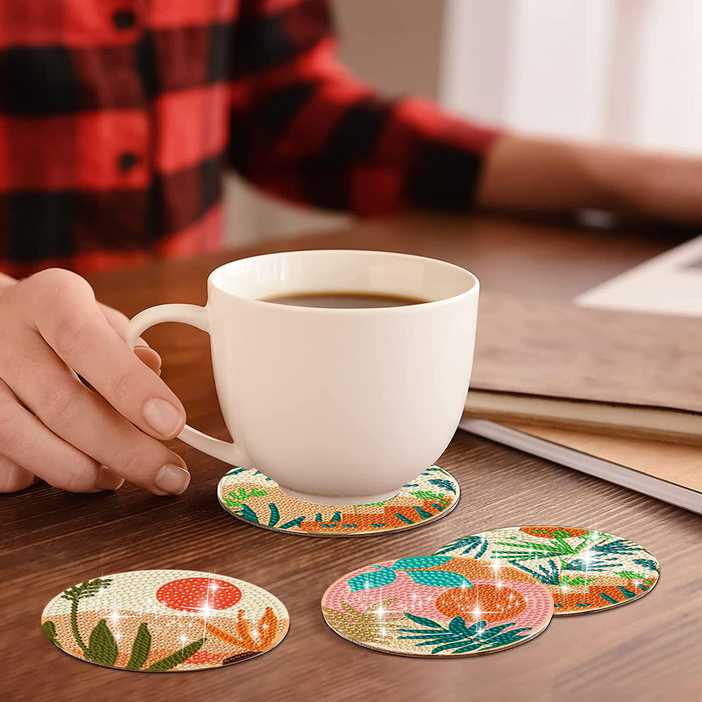 8 Pcs Animal Texture Wooden Biscuit Diamond Painting Art Coaster Kit with Holder