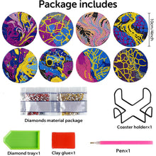 Load image into Gallery viewer, 8 Pcs Animal Texture Wooden Biscuit Diamond Painting Art Coaster Kit with Holder