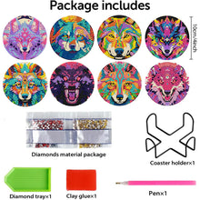 Load image into Gallery viewer, 8 Pcs Animal Texture Wooden Biscuit Diamond Painting Art Coaster Kit with Holder