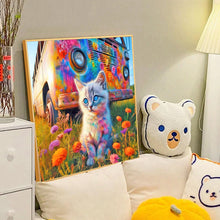 Load image into Gallery viewer, Diamond Painting - Full Round - Cat Flower Bush and Bus (40*40CM)
