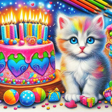 Load image into Gallery viewer, Diamond Painting - Full Round - Cat with colorful cake (40*40CM)