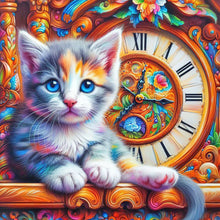 Load image into Gallery viewer, Diamond Painting - Full Round - cat and clock (40*40CM)