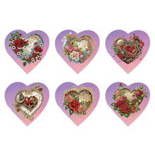 Load image into Gallery viewer, 6 Pcs Christmas Special Shape Diamond Painting Greeting Card Kit (Heart Rose)