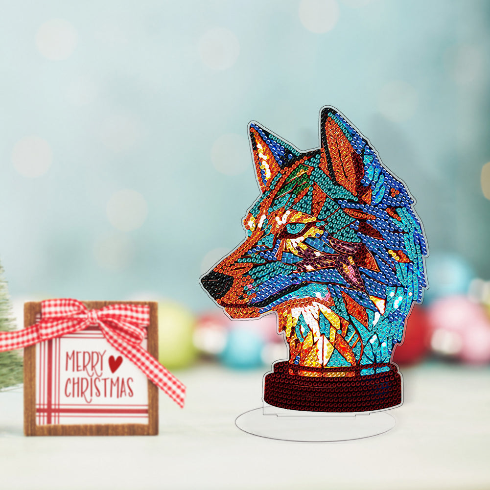 Lion Diamond Painting Desktop Ornaments Kit with Light for Office Desktop Decor