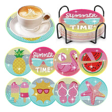 Load image into Gallery viewer, 8 Pcs Colourful Holiday Wooden Diamond Painting Coasters Kits Kit with Holder
