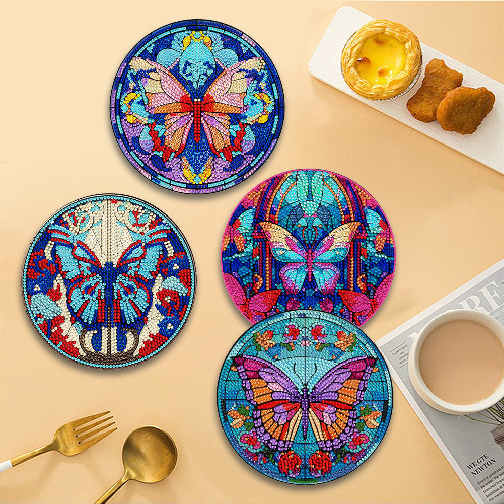 4 Pcs Acrylic Butterfly Diamond Painted Placemats Thermal Insulation Placemat