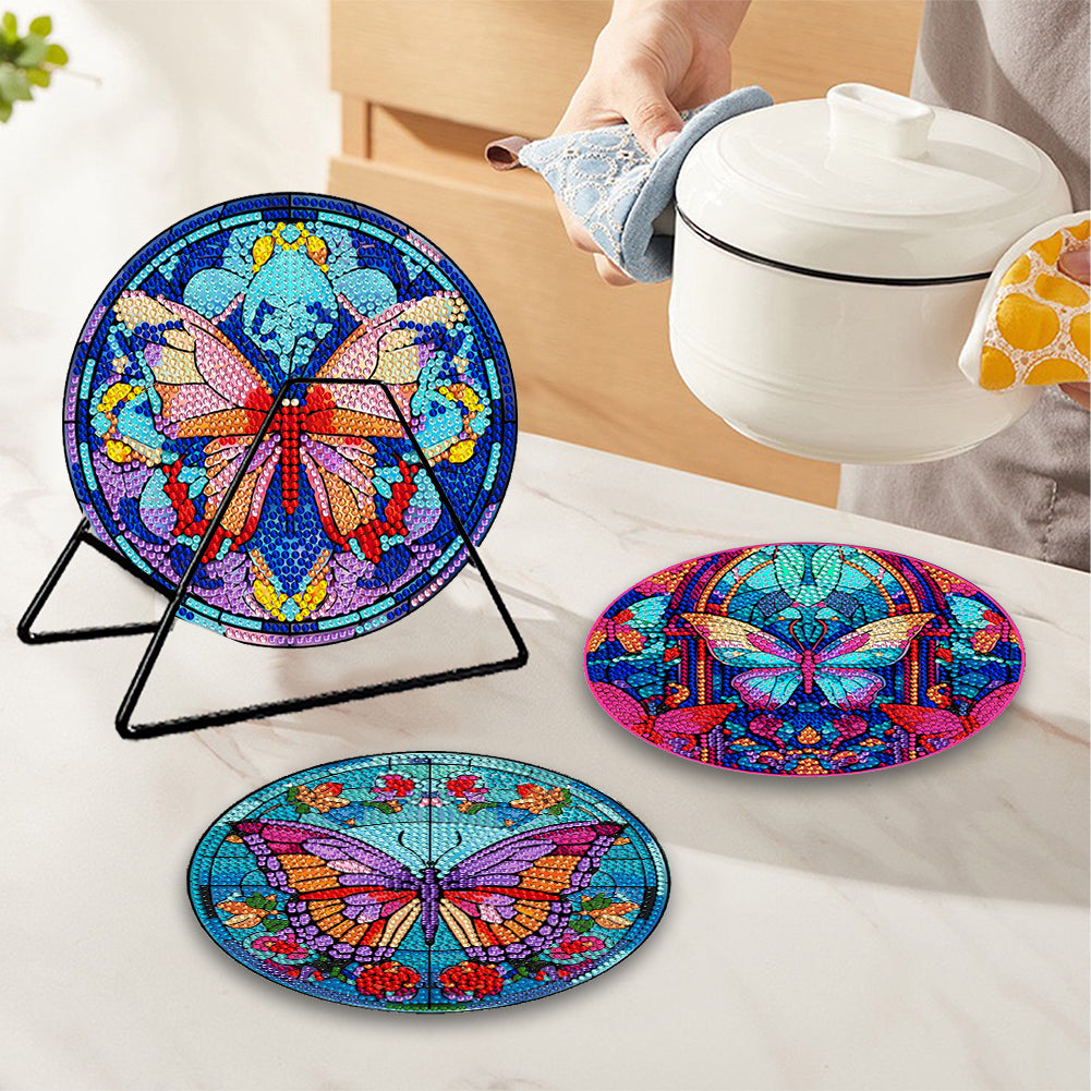 4 Pcs Acrylic Butterfly Diamond Painted Placemats Thermal Insulation Placemat