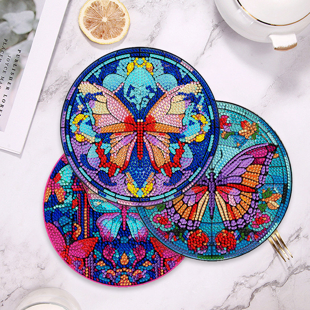 4 Pcs Acrylic Butterfly Diamond Painted Placemats Thermal Insulation Placemat