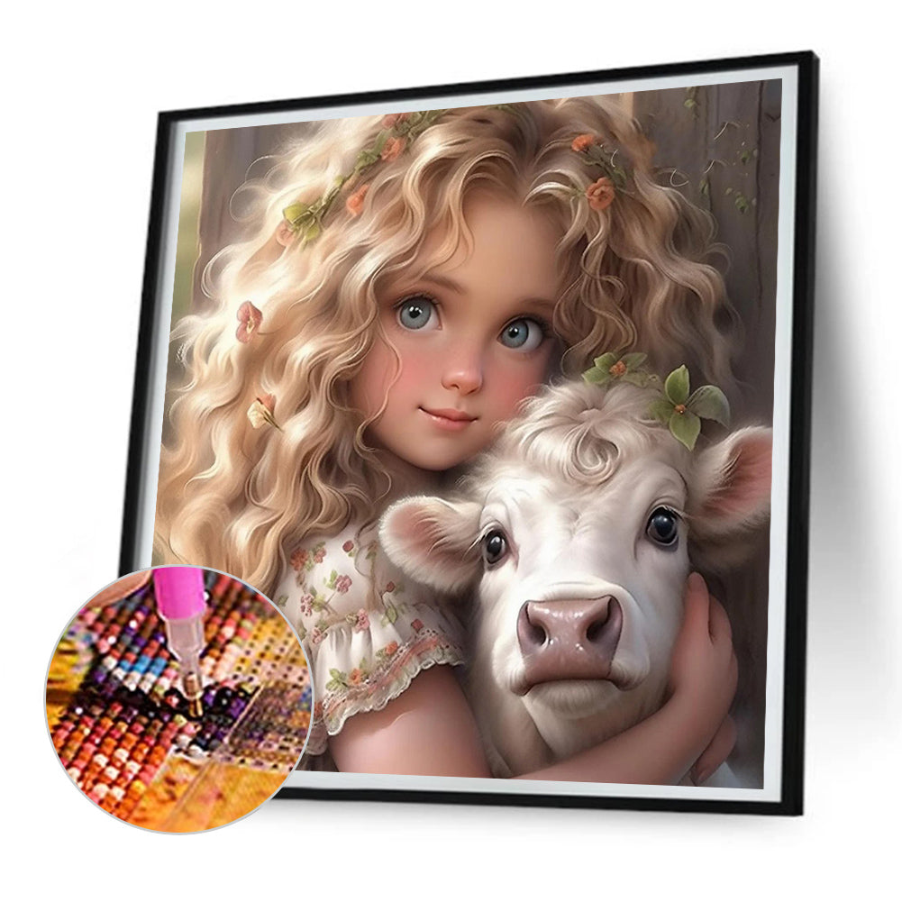 Diamond Painting - Full Round - Girl with big eyes and curly hair (30*30CM)