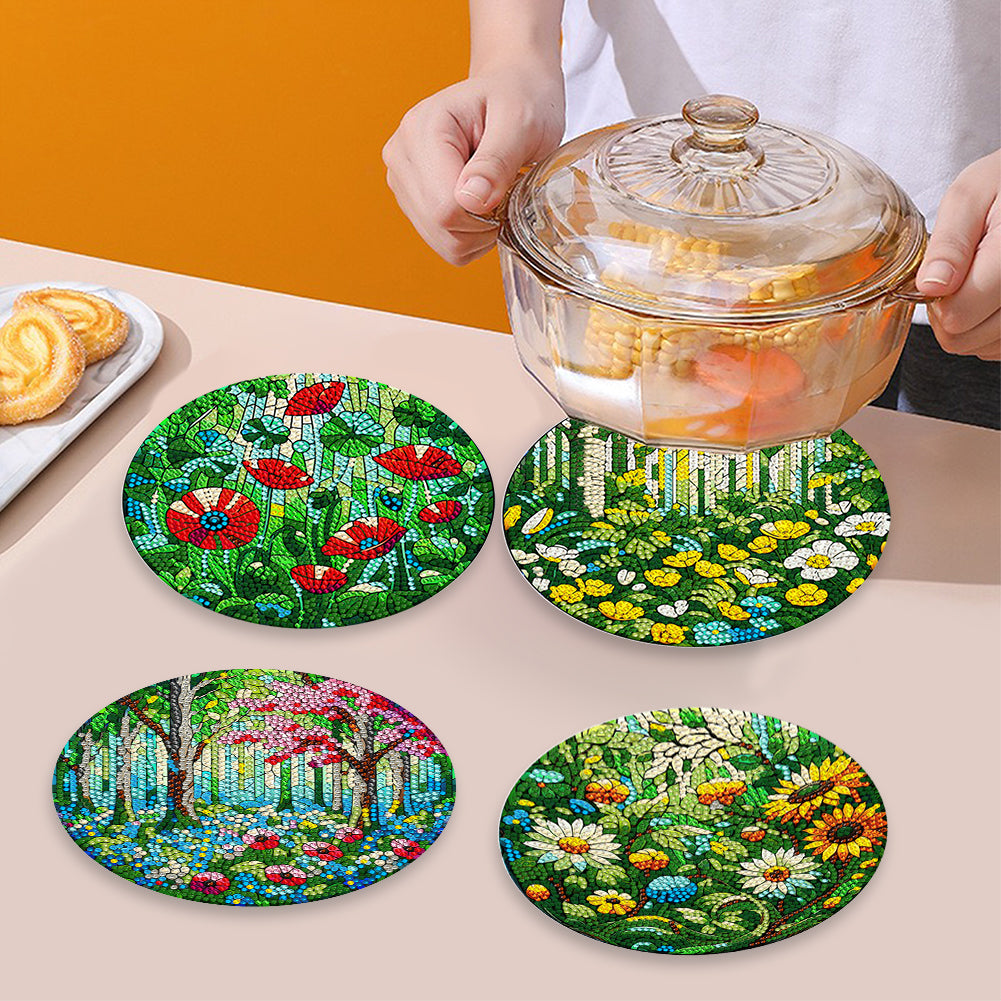 4 Pcs Mandala Acrylic Diamond Painted Placemat Eco-Friendly Placemat with Holder
