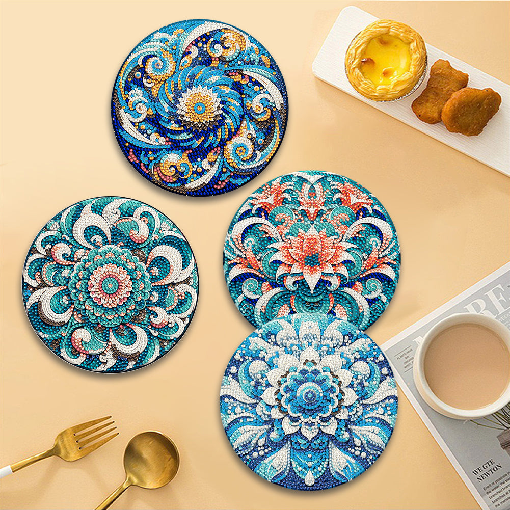 4 Pcs Mandala Acrylic Diamond Painted Placemat Eco-Friendly Placemat with Holder