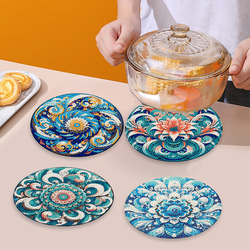 4 Pcs Mandala Acrylic Diamond Painted Placemat Eco-Friendly Placemat with Holder