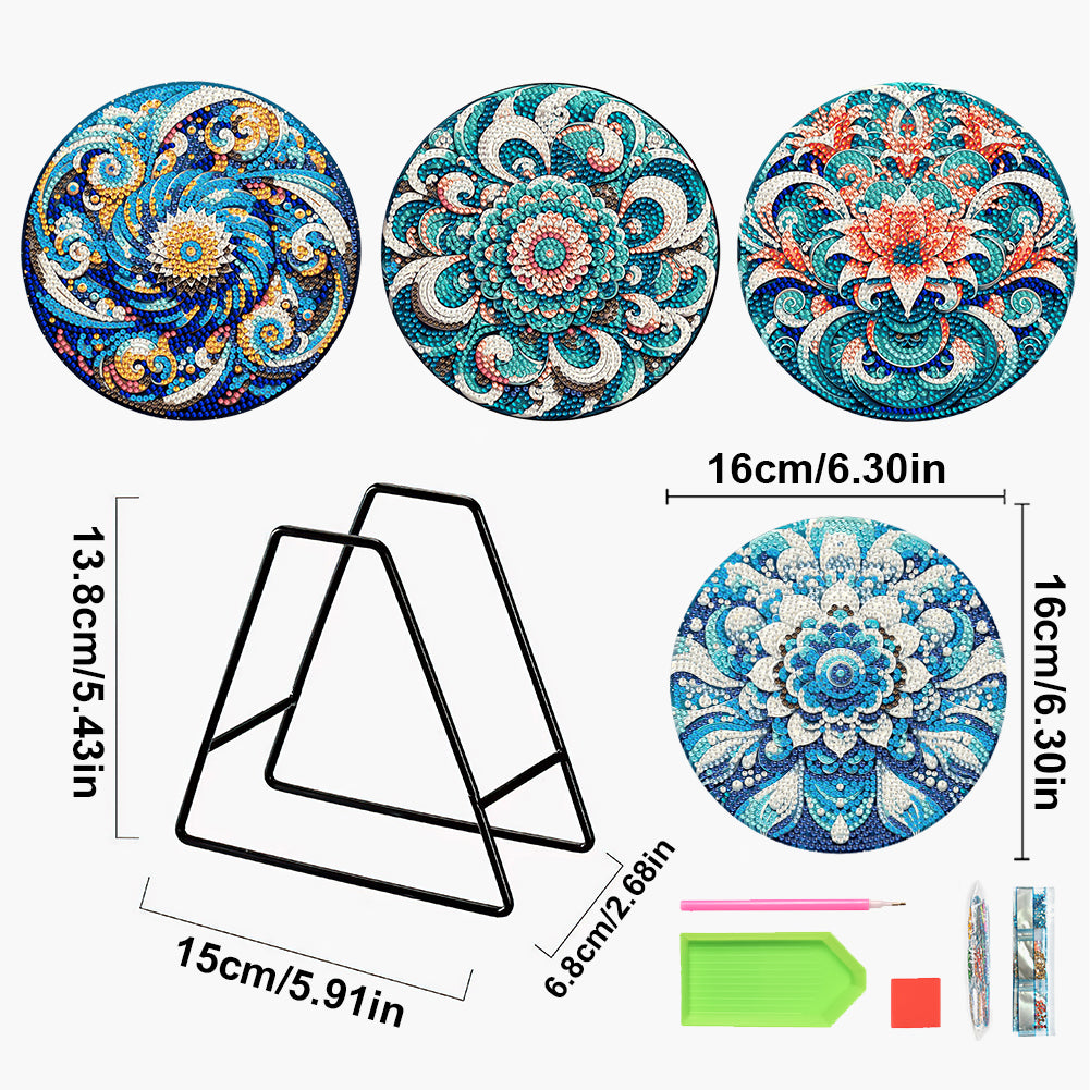 4 Pcs Mandala Acrylic Diamond Painted Placemat Eco-Friendly Placemat with Holder