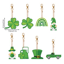 Load image into Gallery viewer, 8 Pcs St. Patricks Day Shamrock Double Sided Diamond Painting Keychain Pendant