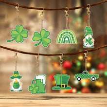Load image into Gallery viewer, 8 Pcs St. Patricks Day Shamrock Double Sided Diamond Painting Keychain Pendant