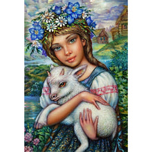 Load image into Gallery viewer, AB Diamond Painting - Full Round - girl holding sheep (50*70CM)