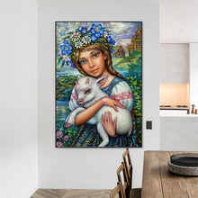 Load image into Gallery viewer, AB Diamond Painting - Full Round - girl holding sheep (50*70CM)