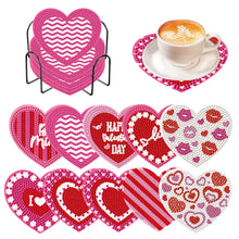 Load image into Gallery viewer, 10 Pcs Wooden Heart Succulent Plant Diamond Painting Art Coaster Kit with Holder