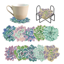 Load image into Gallery viewer, 10 Pcs Wooden Heart Succulent Plant Diamond Painting Art Coaster Kit with Holder