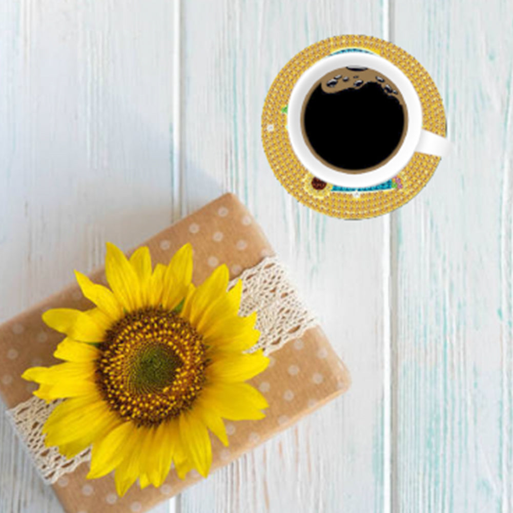 8 Pcs Wooden Sunflower Animal Diamond Painting Art Coasters for Beginners Adults