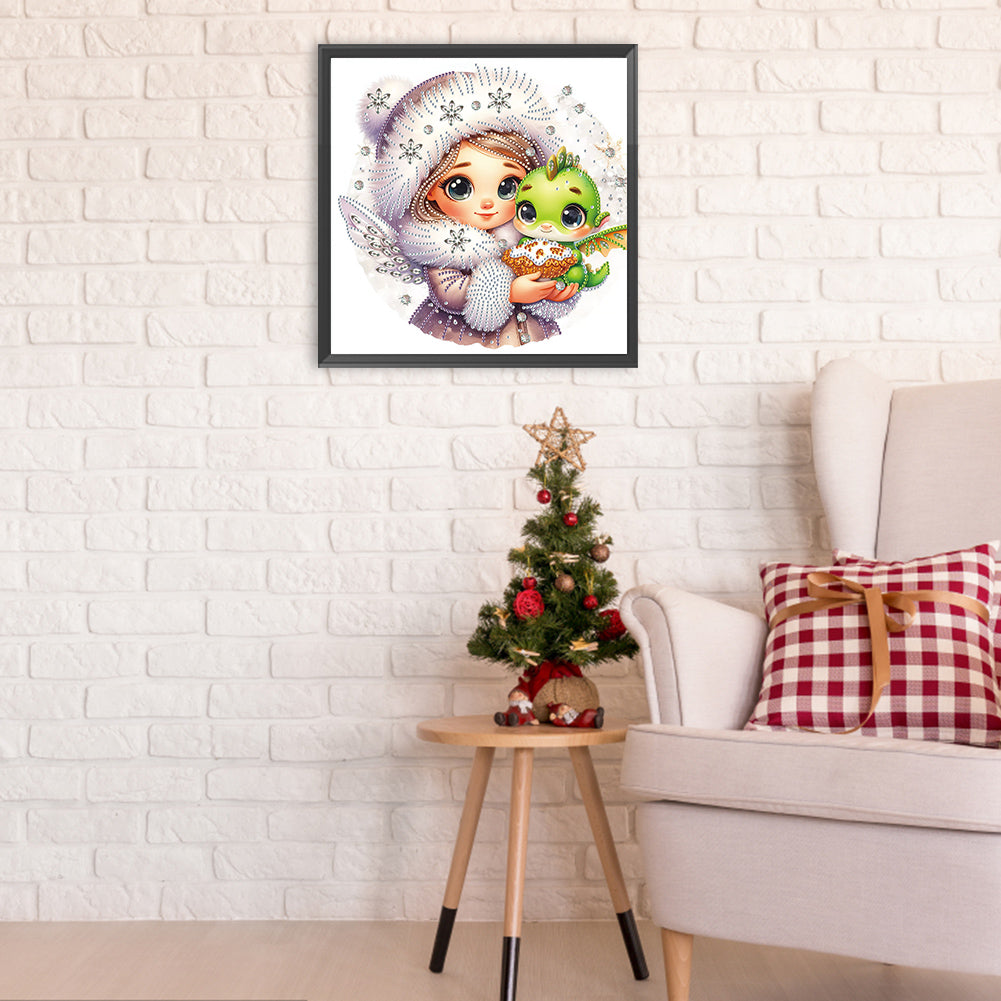Diamond Painting - Partial Special Shaped - Blonde girl and dragon (30*30CM)