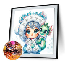 Load image into Gallery viewer, Diamond Painting - Partial Special Shaped - Blue-haired girl and dragon (30*30CM)