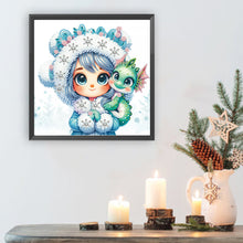 Load image into Gallery viewer, Diamond Painting - Partial Special Shaped - Blue-haired girl and dragon (30*30CM)