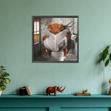 Load image into Gallery viewer, Diamond Painting - Full Round - Scottish highland cow baby reading newspaper (30*30CM)