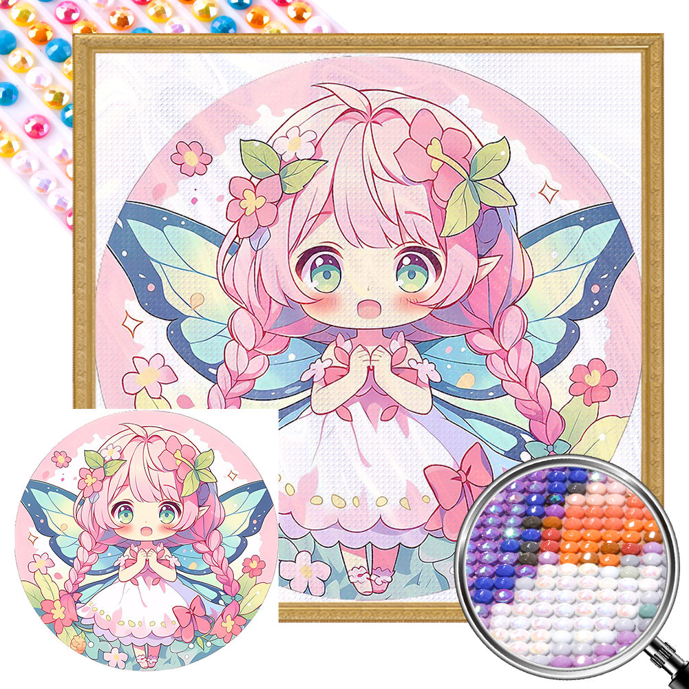 AB Diamond Painting - Full Round - pink hair cartoon girl (40*40CM)