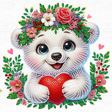 Load image into Gallery viewer, Diamond Painting - Partial Special Shaped - White bear wearing flowers (30*30CM)