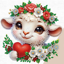 Load image into Gallery viewer, Diamond Painting - Partial Special Shaped - Little sheep wearing flowers (30*30CM)