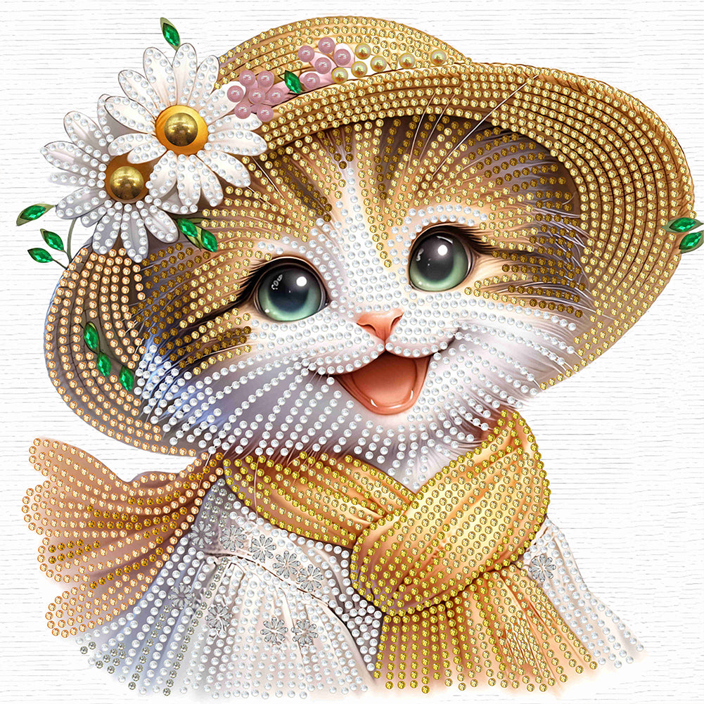 Diamond Painting - Partial Special Shaped - Little cat with flowers (30*30CM)