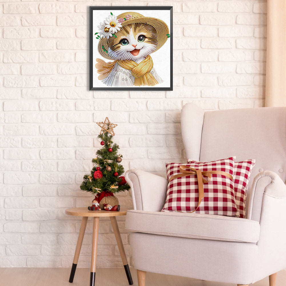 Diamond Painting - Partial Special Shaped - Little cat with flowers (30*30CM)