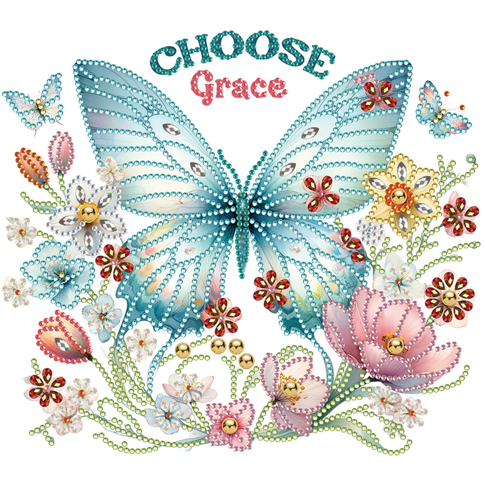 Diamond Painting - Partial Special Shaped - butterfly flower calligraphy and painting (30*30CM)